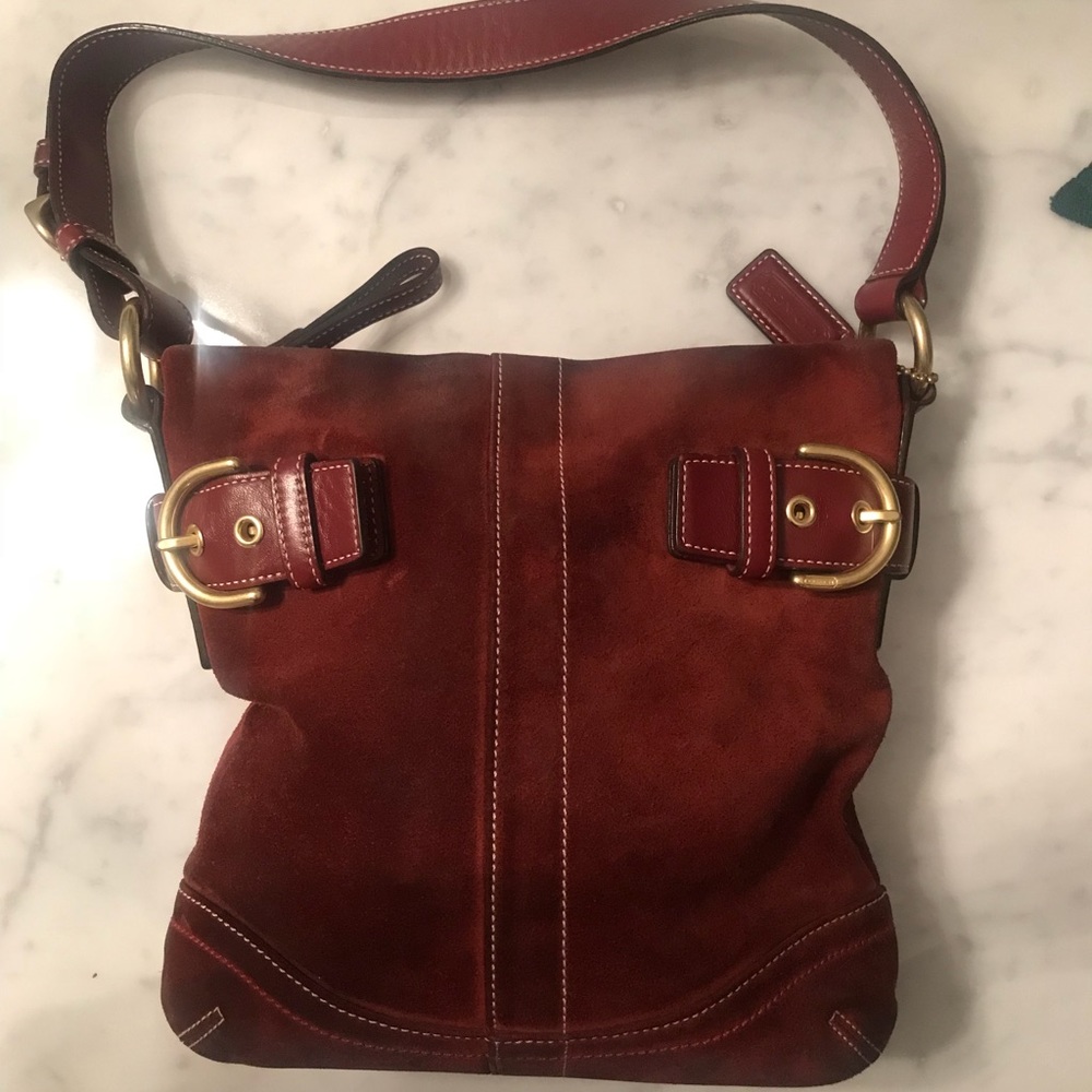 Authentic Coach Red Suede Shoulder Bag